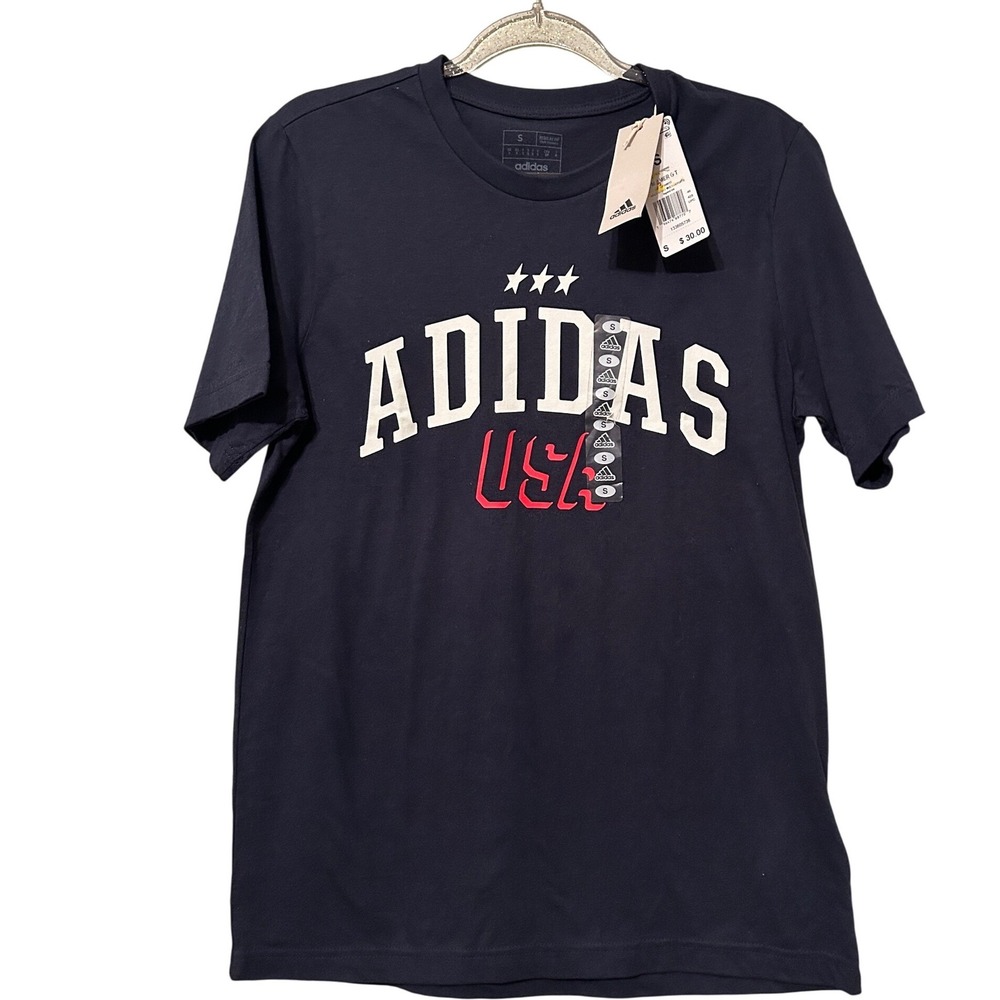 Adidas USA Graphic T-Shirt Mens Small Navy Blue Collegiate Logo‎ Stars New NWT